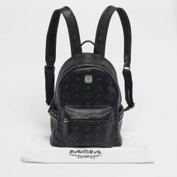 Pre Owned MCM Black Visetos Coated Canvas Small Side Studs Stark Backpack