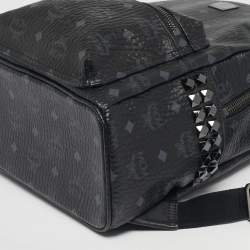 Pre Owned MCM Black Visetos Coated Canvas Small Side Studs Stark Backpack