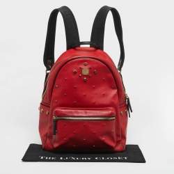 Pre Owned MCM Red/Black Visetos PVC Medium Studded Stark Backpack