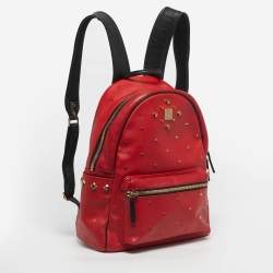 Pre Owned MCM Red/Black Visetos PVC Medium Studded Stark Backpack