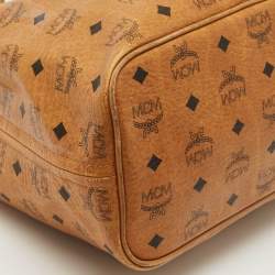 Pre Owned MCM Cognac Visetos Coated Canvas and Croc Embossed Liz Tote