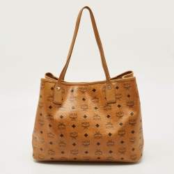 Pre Owned MCM Cognac Visetos Coated Canvas and Croc Embossed Liz Tote