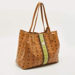 Pre Owned MCM Cognac Visetos Coated Canvas and Croc Embossed Liz Tote