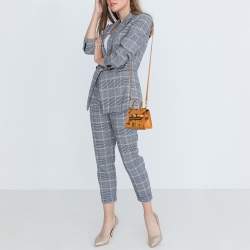 Pre Owned MCM Cognac Visetos Coated Canvas X Mini Hertiage Top Handle Bag