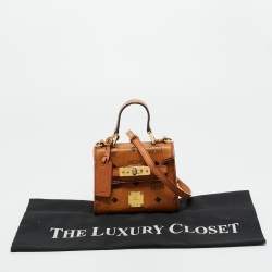 Pre Owned MCM Cognac Visetos Coated Canvas X Mini Hertiage Top Handle Bag