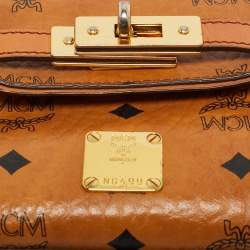 Pre Owned MCM Cognac Visetos Coated Canvas X Mini Hertiage Top Handle Bag