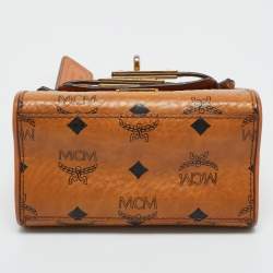 Pre Owned MCM Cognac Visetos Coated Canvas X Mini Hertiage Top Handle Bag