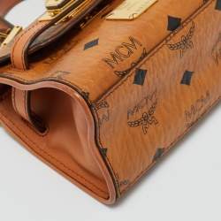 Pre Owned MCM Cognac Visetos Coated Canvas X Mini Hertiage Top Handle Bag