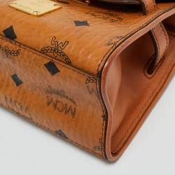 Pre Owned MCM Cognac Visetos Coated Canvas X Mini Hertiage Top Handle Bag