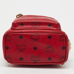 Pre Owned MCM Red Visetos Coated Canvas and Leather Side Stud X-Mini Stark Bebe Boo Backpack
