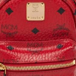 Pre Owned MCM Red Visetos Coated Canvas and Leather Side Stud X-Mini Stark Bebe Boo Backpack