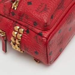 Pre Owned MCM Red Visetos Coated Canvas and Leather Side Stud X-Mini Stark Bebe Boo Backpack