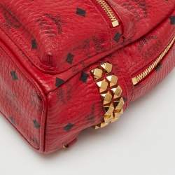 Pre Owned MCM Red Visetos Coated Canvas and Leather Side Stud X-Mini Stark Bebe Boo Backpack