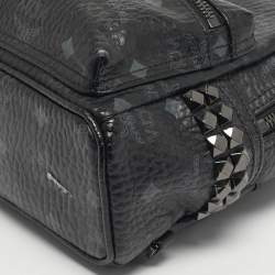 Pre Owned MCM Black Visetos Coated Canvas Mini Studded Stark-Bebe Boo Backpack