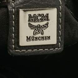 Pre Owned MCM Black Printed Fabric and Leather Zip Satchel