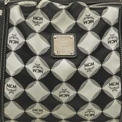 Pre Owned MCM Black Printed Fabric and Leather Zip Satchel