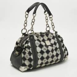 Pre Owned MCM Black Printed Fabric and Leather Zip Satchel