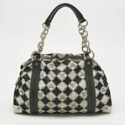 Pre Owned MCM Black Printed Fabric and Leather Zip Satchel