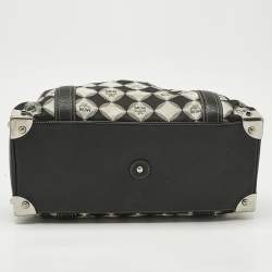 Pre Owned MCM Black Printed Fabric and Leather Zip Satchel