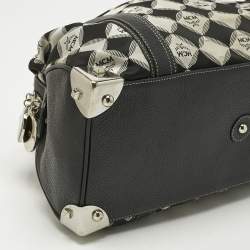 Pre Owned MCM Black Printed Fabric and Leather Zip Satchel