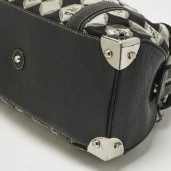 Pre Owned MCM Black Printed Fabric and Leather Zip Satchel