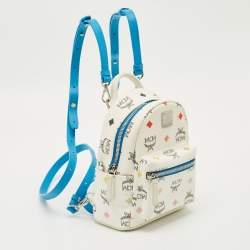 Pre Owned MCM Blue/White Visetos Coated Canvas and Leather Mini Stark Backpack
