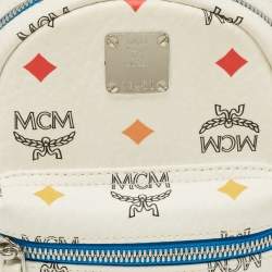Pre Owned MCM Blue/White Visetos Coated Canvas and Leather Mini Stark Backpack