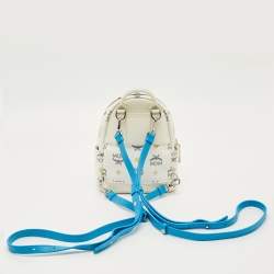 Pre Owned MCM Blue/White Visetos Coated Canvas and Leather Mini Stark Backpack
