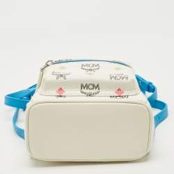 Pre Owned MCM Blue/White Visetos Coated Canvas and Leather Mini Stark Backpack