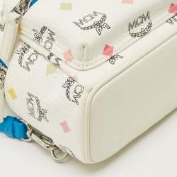 Pre Owned MCM Blue/White Visetos Coated Canvas and Leather Mini Stark Backpack