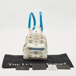 Pre Owned MCM Blue/White Visetos Coated Canvas and Leather Mini Stark Backpack