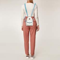 Pre Owned MCM Blue/White Visetos Coated Canvas and Leather Mini Stark Backpack