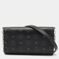 Pre Owned MCM Black Visetos Coated Canvas and Leather Trifold Wallet On Chain