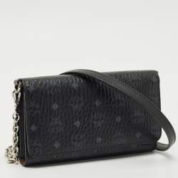 Pre Owned MCM Black Visetos Coated Canvas and Leather Trifold Wallet On Chain