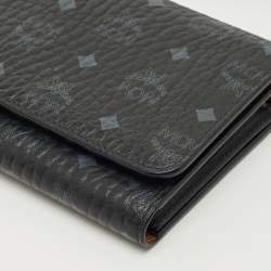 Pre Owned MCM Black Visetos Coated Canvas and Leather Trifold Wallet On Chain