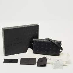 Pre Owned MCM Black Visetos Coated Canvas and Leather Trifold Wallet On Chain