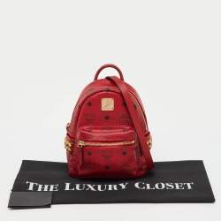 Pre Owned MCM Red Visetos Coated Canvas and Leather Side Stud X-Mini Stark Bebe Boo Backpack