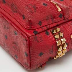 Pre Owned MCM Red Visetos Coated Canvas and Leather Side Stud X-Mini Stark Bebe Boo Backpack