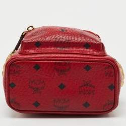 Pre Owned MCM Red Visetos Coated Canvas and Leather Side Stud X-Mini Stark Bebe Boo Backpack