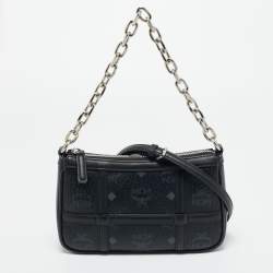 Pre Owned MCM Black Visetos Coated Canvas Mini Aren Shoulder Bag