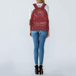 Pre Owned MCM Fuchsia Visetos Coated Canvas Large Studs Stark Backpack