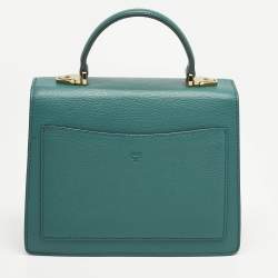 Pre Owned MCM Teal Green Leather Patricia Top Handle Bag
