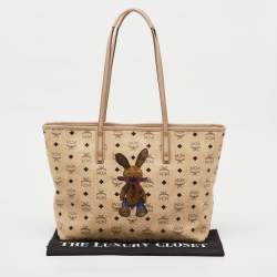 Pre Owned MCM Beige Visetos Coated Canvas and Leather Bunny Tote