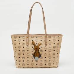 Pre Owned MCM Beige Visetos Coated Canvas and Leather Bunny Tote