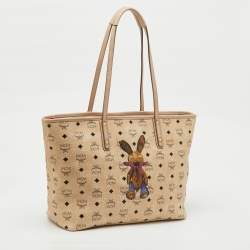 Pre Owned MCM Beige Visetos Coated Canvas and Leather Bunny Tote