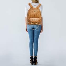 Pre Owned MCM Cognac Visetos Coated Canvas Medium Trilogie Stark Backpack