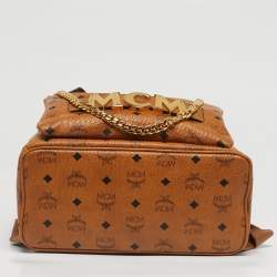 Pre Owned MCM Cognac Visetos Coated Canvas Medium Trilogie Stark Backpack