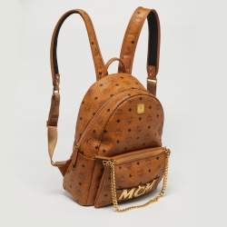 Pre Owned MCM Cognac Visetos Coated Canvas Medium Trilogie Stark Backpack