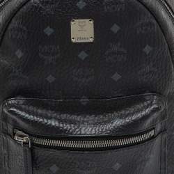 Pre Owned MCM Black Visetos Coated Canvas Small Stark Studded Backpack