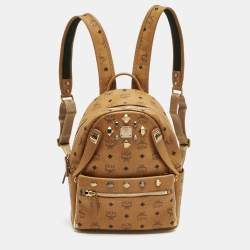 Pre Owned MCM Cognac Visetos Coated Canvas Small Studded Dual Stark Backpack